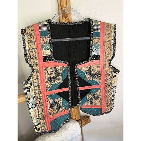 Vintage Quilt Reversible Vest With Cap Sleeve One Of A Kind Size S - Picture 13 of 16